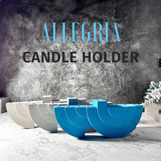 Allegria Candle Holder | Modern Candle Holder | Concrete Handmade Menorah 10.5' x 4.3' in three different unique colors