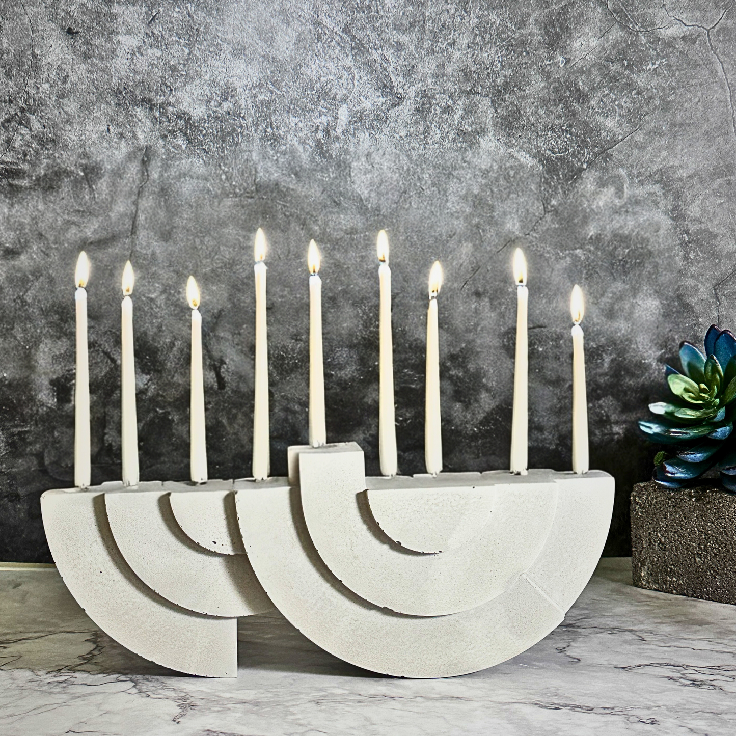 Allegria Candle Holder | Modern Candle Holder | Concrete Handmade Menorah 10.5' x 4.3' in three different unique colors