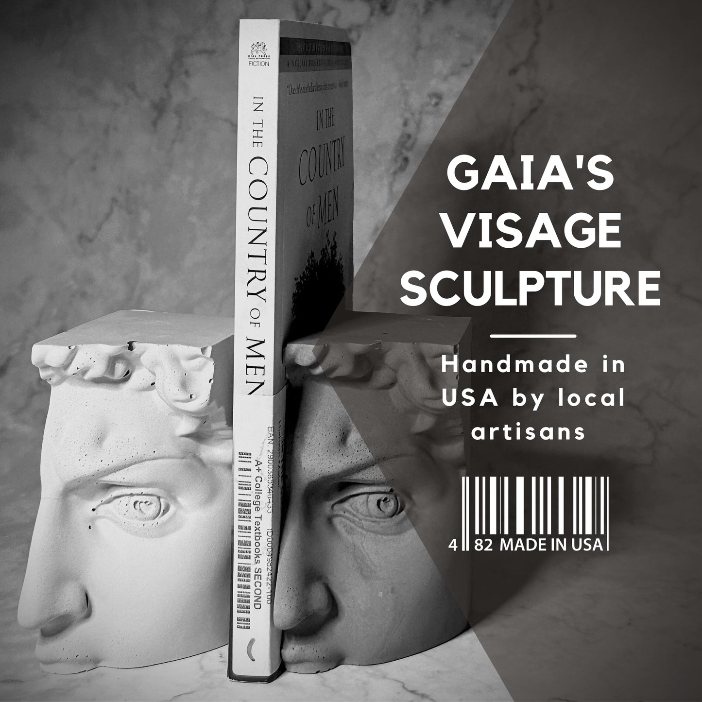 Gaia's Visage Sculpture | Concrete Handmade Decor | Bookend | Artisan Unique Gift | Shelf Decor | David | Half David Face | Centerpiece