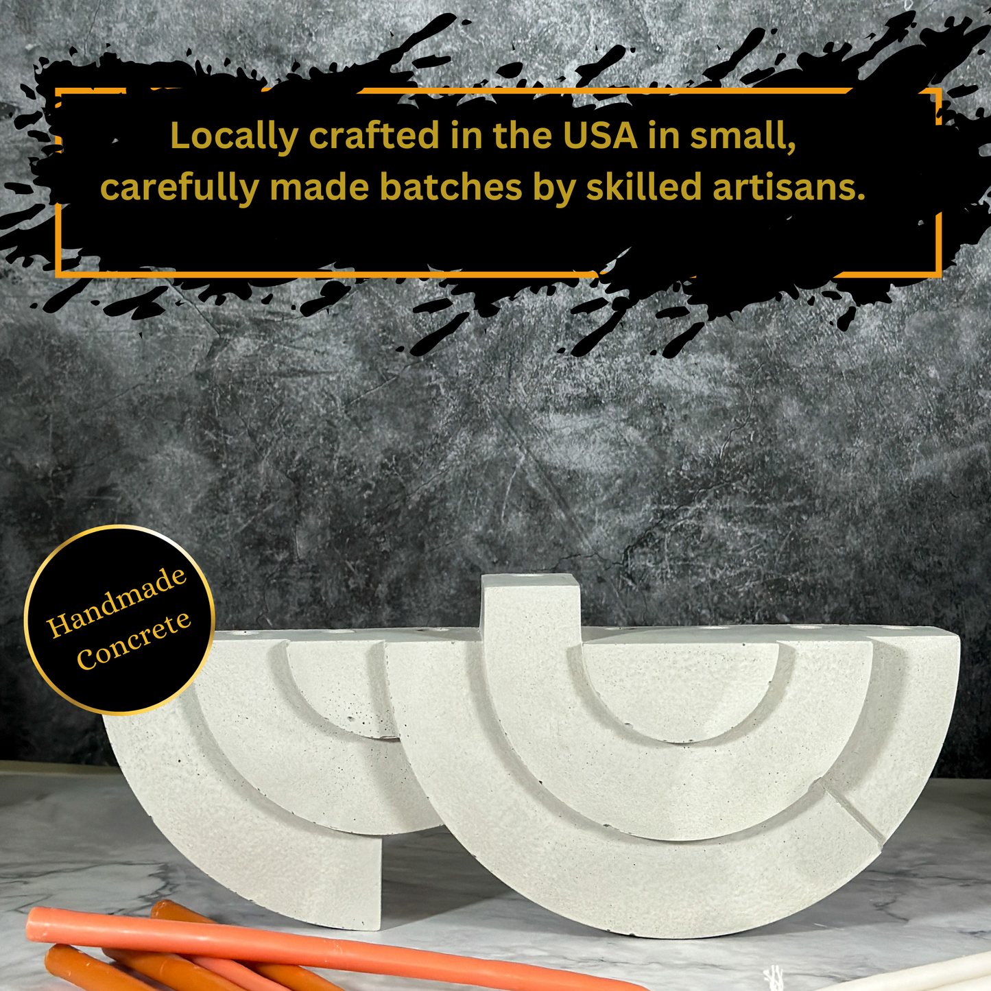 Allegria Candle Holder | Modern Candle Holder | Concrete Handmade Menorah 10.5' x 4.3' in three different unique colors