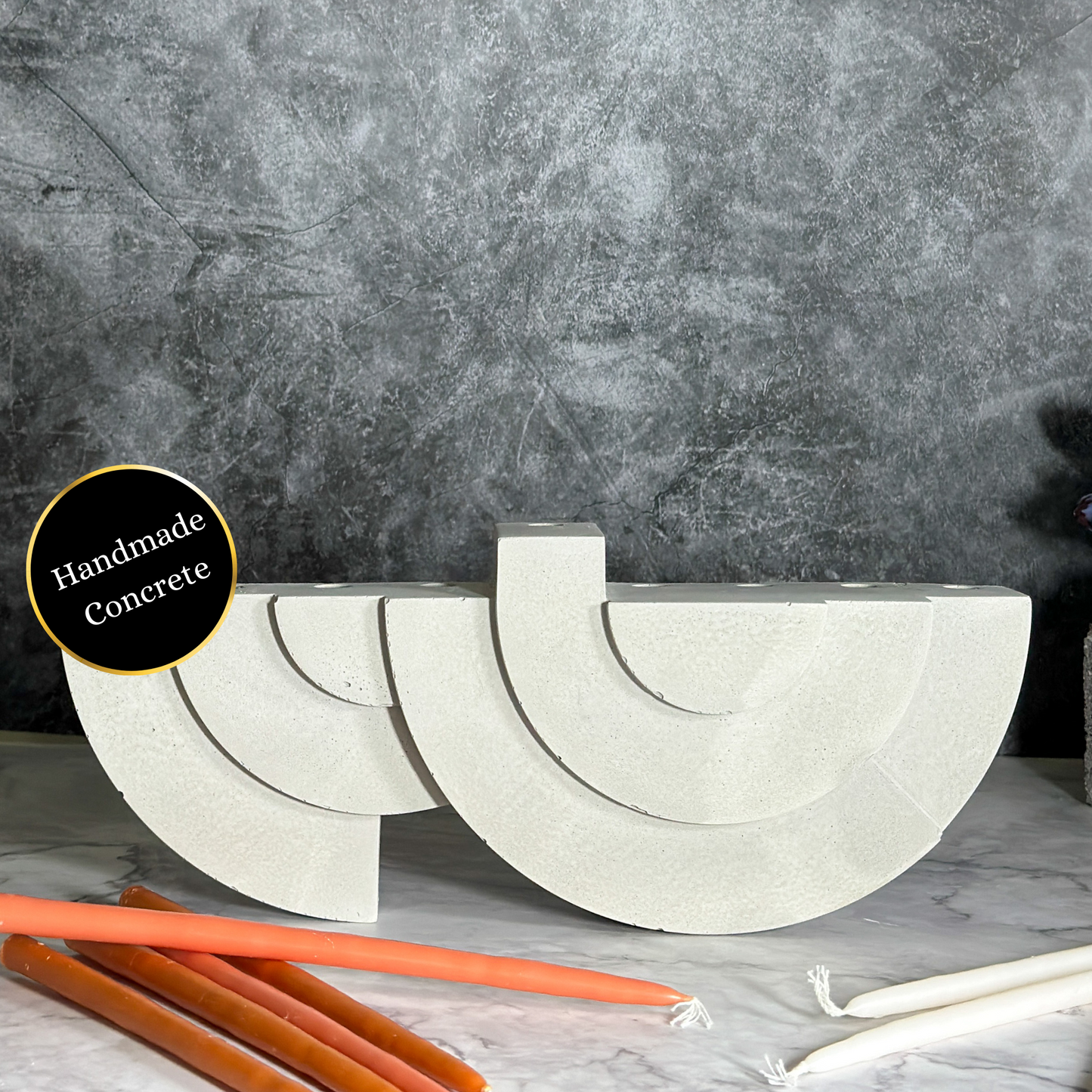 Allegria Candle Holder | Modern Candle Holder | Concrete Handmade Menorah 10.5' x 4.3' in three different unique colors